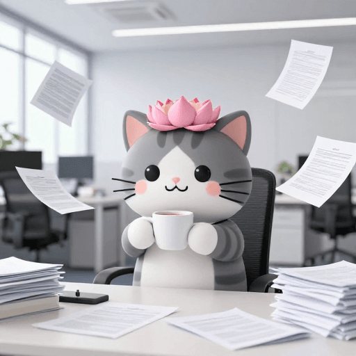 现代办公室素材：职场微笑猫：现代办公室广告插画