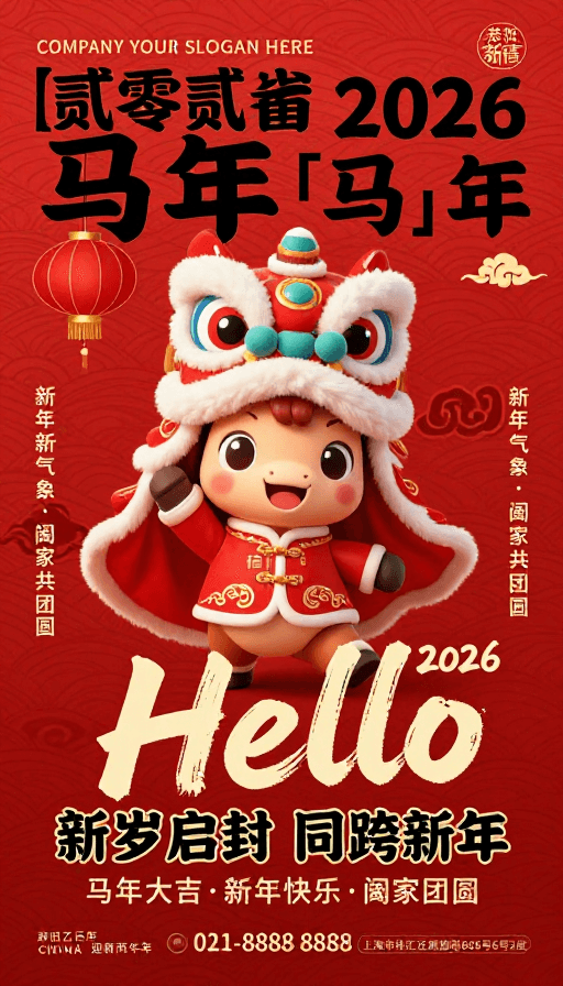 丙午马年素材：2026丙午马年喜庆中国风新年海报