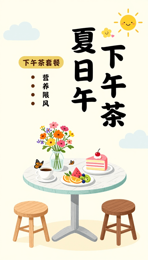 手绘艺术素材：清新插画风夏日下午茶海报设计