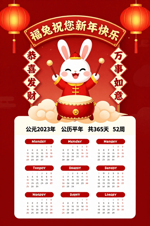 卡通插画素材：福兔贺岁·喜庆中国风新年海报
