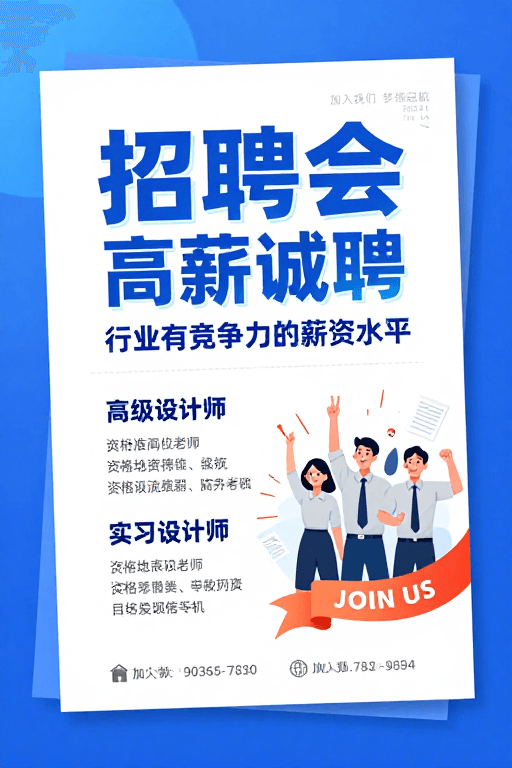 高薪诚聘素材：现代清新招聘海报：高薪诚聘与职场活力展示