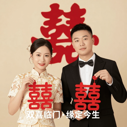 中国风装饰素材：中式婚礼双喜临门·浪漫永恒新人肖像