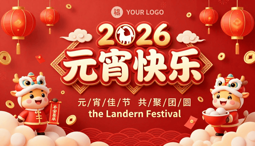 3D设计素材：2026元宵·中国风喜庆3D海报设计