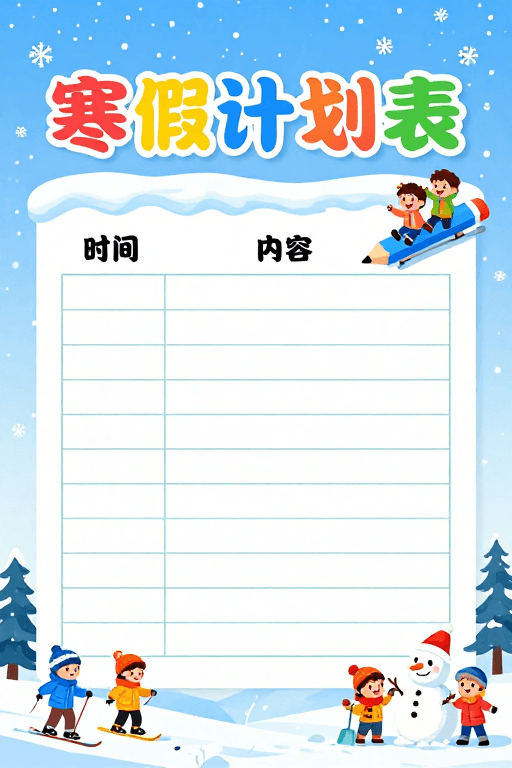 装饰海报素材：寒假计划表：清新冰雪童趣海报