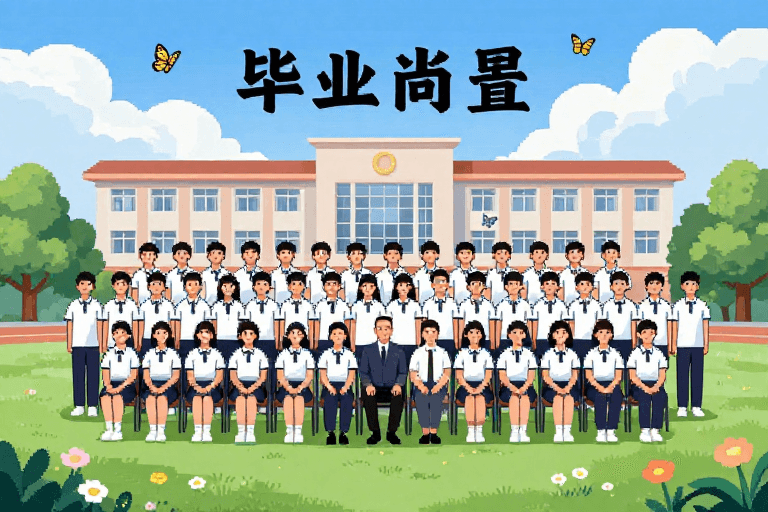 像素插画素材：高中毕业照：男女平等校园场景像素插画