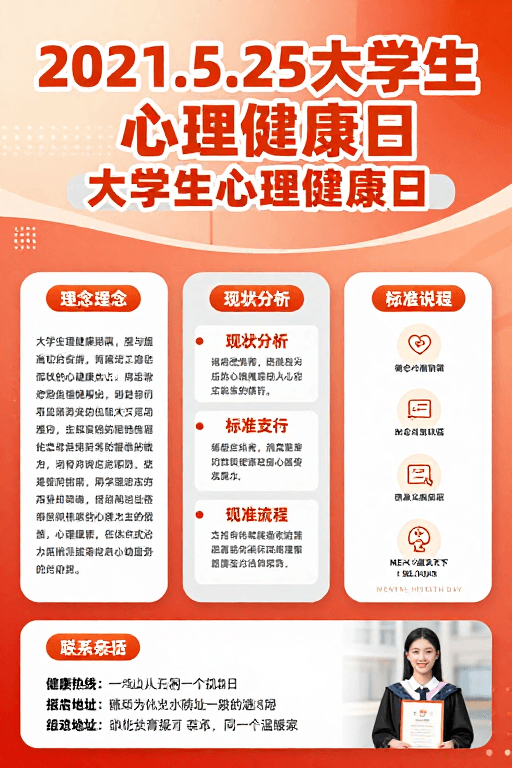 大学生心理健康素材：橙红暖风校园心理日：活力海报设计
