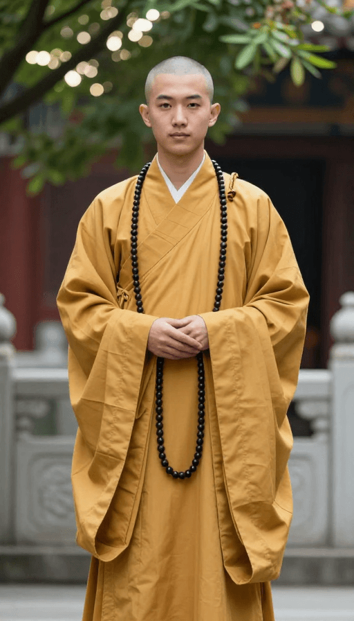 中式寺庙素材：金色僧袍的禅意光影：中式寺庙实景
