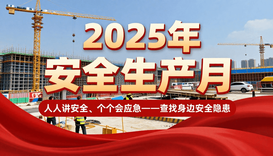 矢量插画素材：2025安全生产月：筑牢工地安全防线，共筑生命屏障