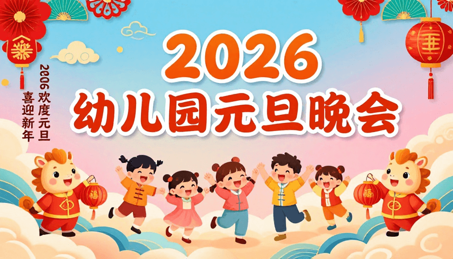 新年庆典素材：2026新年庆典：童趣中国风幼儿园海报
