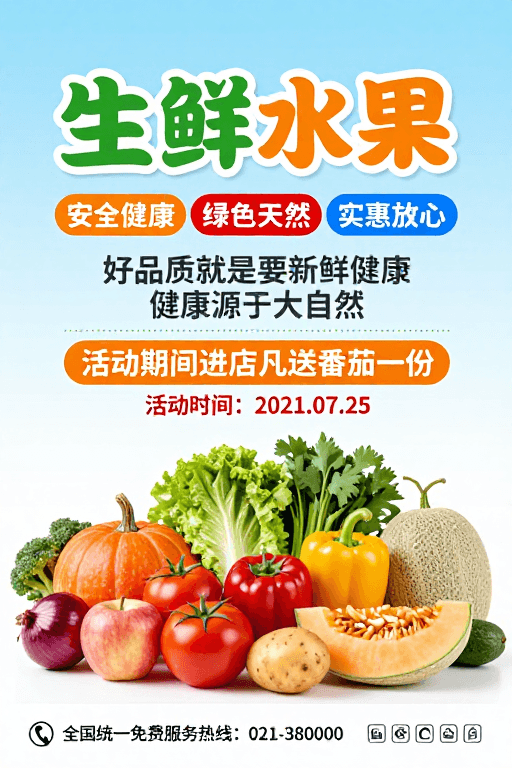 清新自然素材：清新活力生鲜水果促销海报