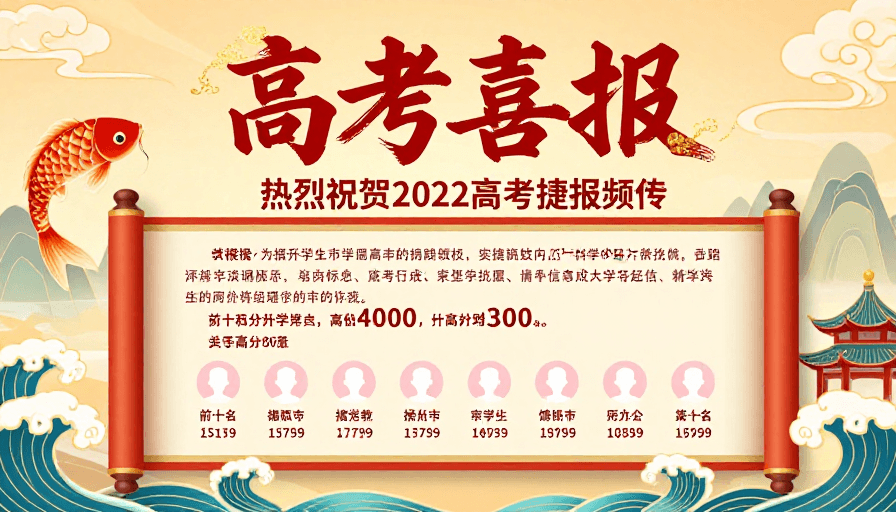高考喜报素材：中国风高考喜报海报：金色朱红传统元素庆祝升学佳绩