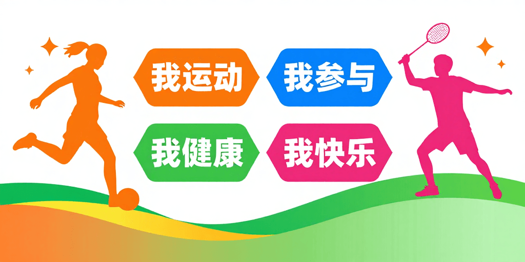 色彩鲜艳素材：活力现代运动健康宣传海报：我运动·我参与·我健康·我快乐
