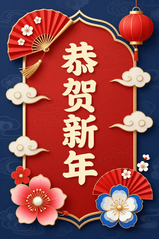 吉祥图案素材：新春吉祥海报：中式美学与红色传统艺术融合