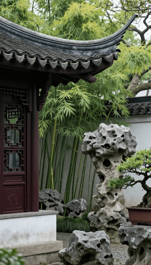 苏州园林素材：苏州春色诗画：青砖黛瓦与月影竹韵的园林雅境