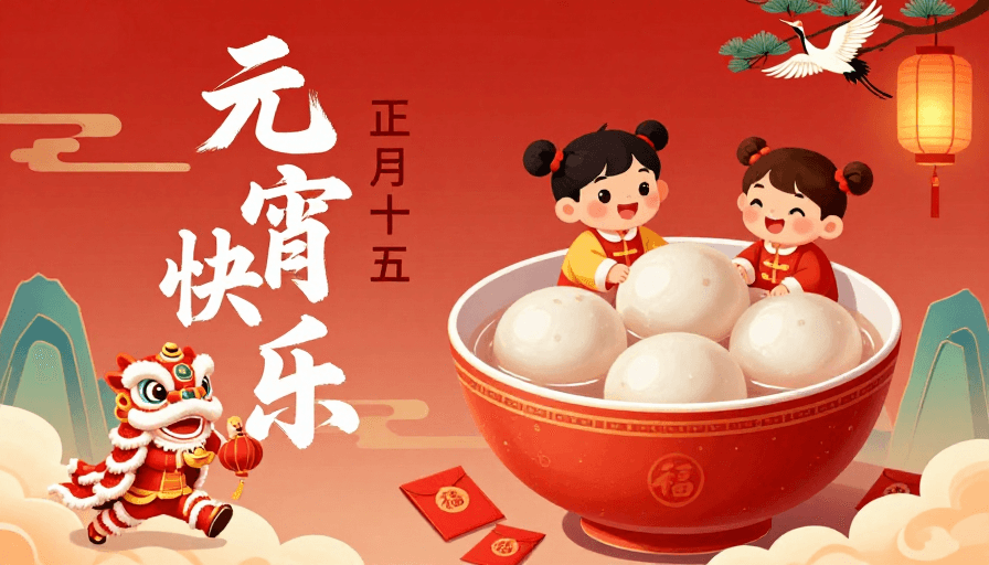 #中国风插画素材：元宵佳节喜庆中国风插画海报