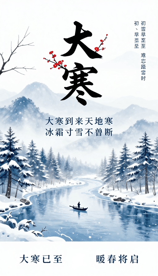 大寒节气素材：大寒：水墨意境下的冬之静谧