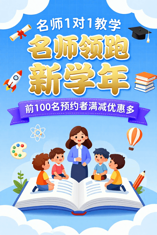 清新插画素材：名师领跑新学年：清新插画教育宣传海报