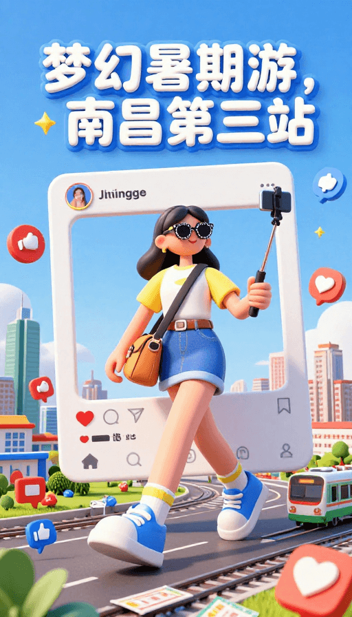 社交界面素材：梦幻暑期游：3D少女踏入社交相框 南昌第三站