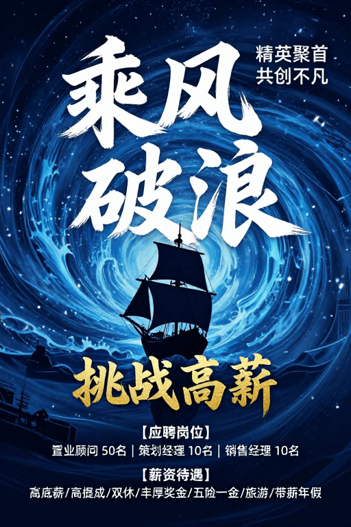 动态海浪素材：深蓝宇宙海浪·精英人才招募