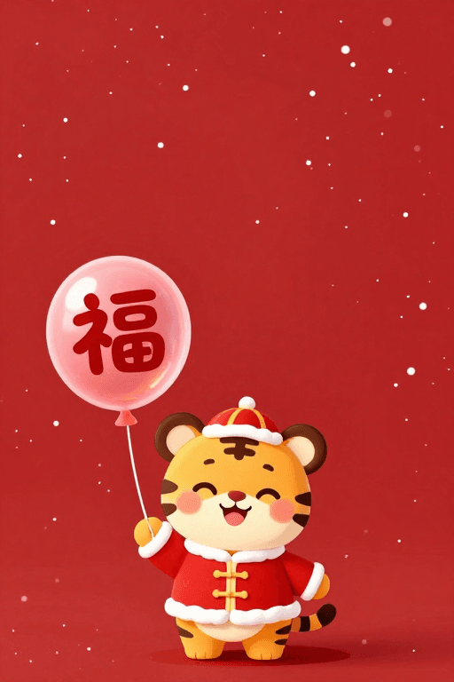 新年氛围素材：喜庆冬日卡通幼虎迎福春节插画
