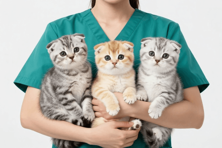 青绿色调素材：青绿医护温柔守护：三只小猫的治愈瞬间