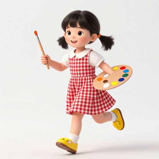 艺术启蒙素材：萌趣童画：3D少女奔跑绘梦瞬间