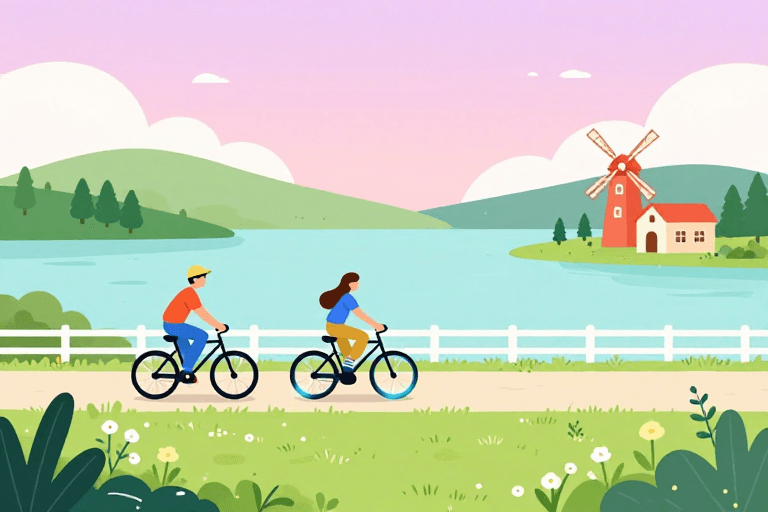 背景设计素材：清新田园风插画：粉彩双骑的乡村诗篇