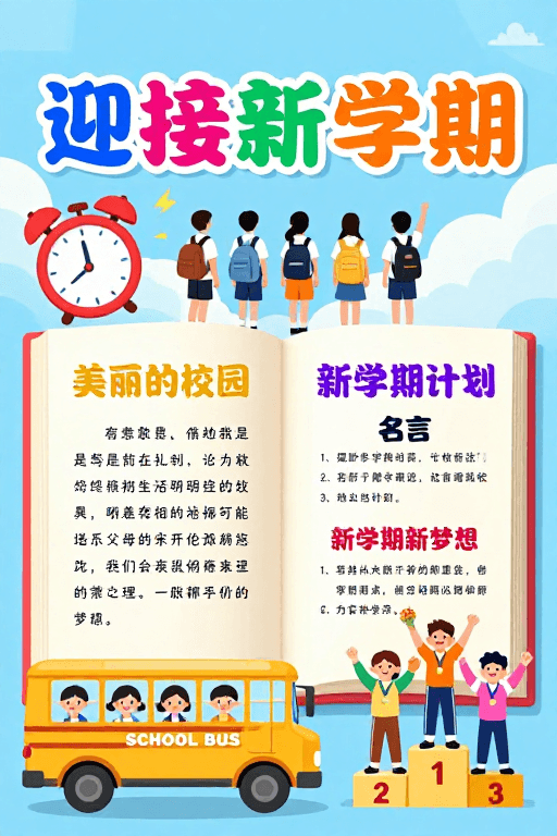 学生活动素材：活力校园迎新：清新手绘新学期海报