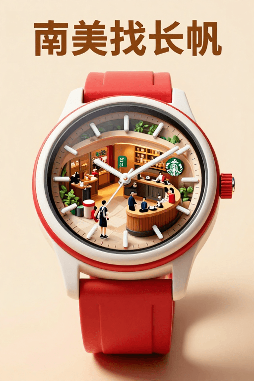 产品宣传素材：星巴克红白腕间艺术：3D俯瞰意识流海报