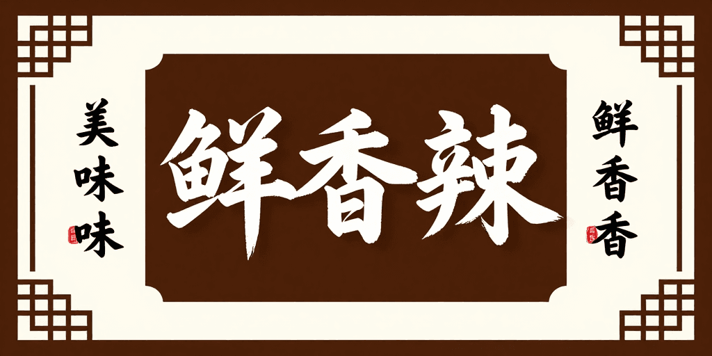 #红色印章素材：中式书法鲜香海报设计
