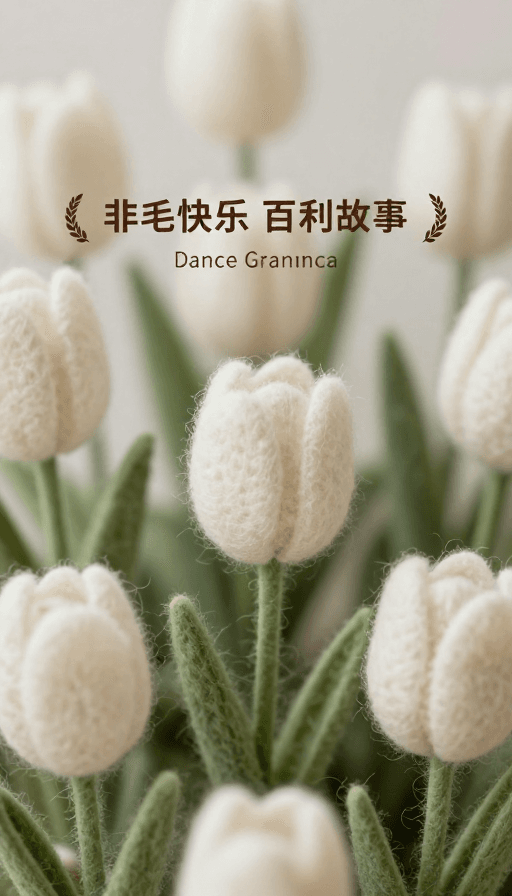 大师构图素材：清新羊毛毡郁金香花丛搭配温馨短句祝福