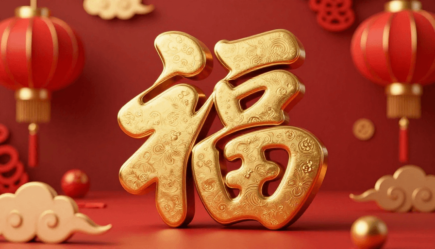 中国元素素材：金色福字春节装饰高清摄影图