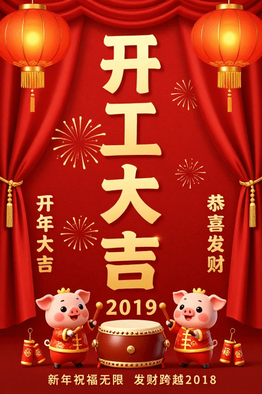 春节开工素材：红金配色春节开工海报·喜庆中国风视觉冲击