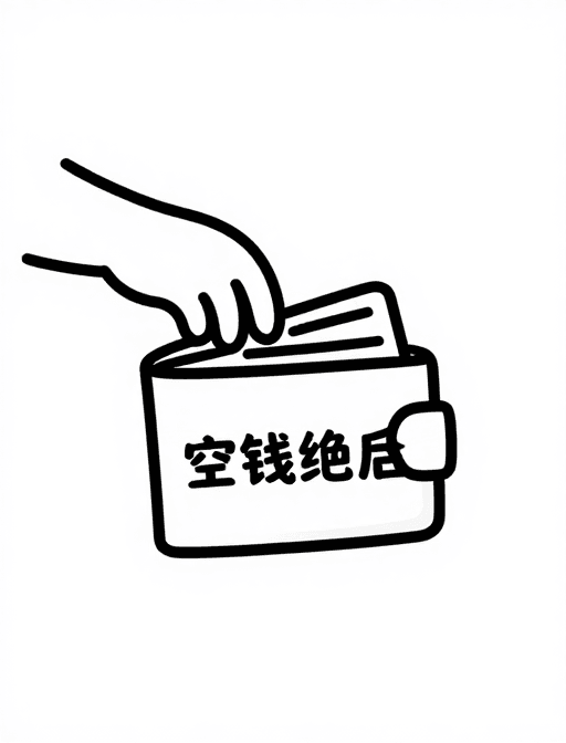 商业插画素材：黑白极简风：掏空钱包的警示