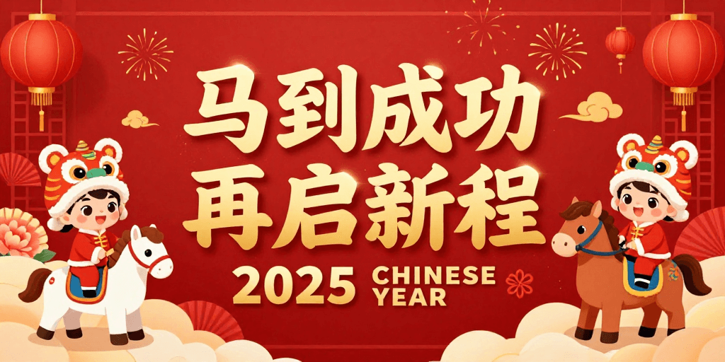 生肖主题素材：中国风新年喜庆横幅，金色烫金书法标题