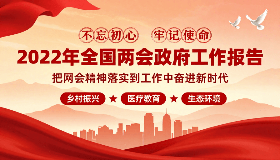 红色海报素材：2022两会政府工作报告：红色基因引领奋进新时代
