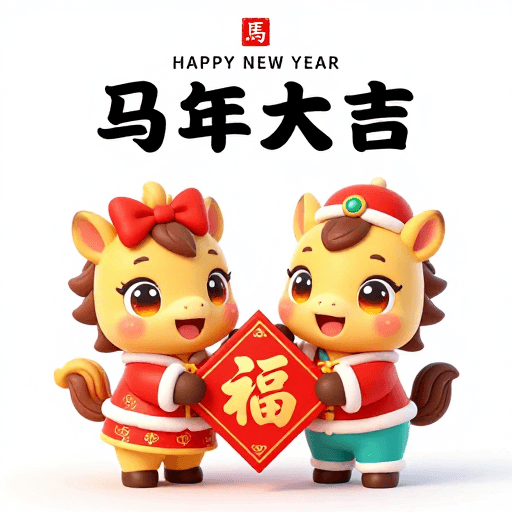 新春贺岁素材：金鬃小马贺新春：卡通马年吉祥插画
