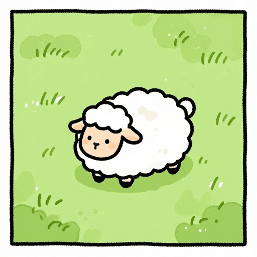 简笔画素材：绿色草地上的白绵羊漫画简笔画