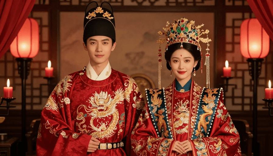 龙凤呈祥素材：中式婚服写真：龙凤呈祥的幸福时刻