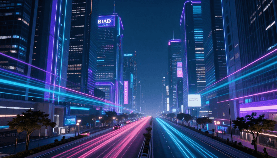 未来都市素材：赛博朋克未来都市：霓虹光影下的科幻之夜