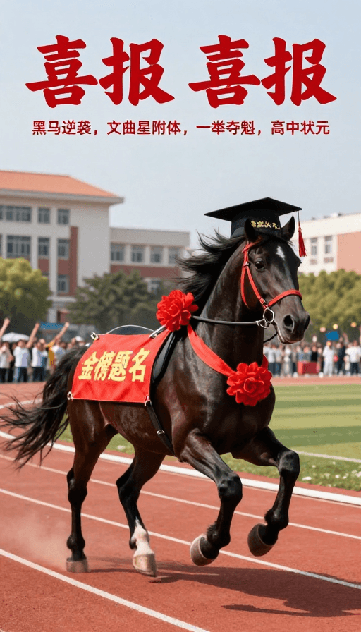 高考祝福素材：金榜题名黑马跃校园，高考学子喜迎报