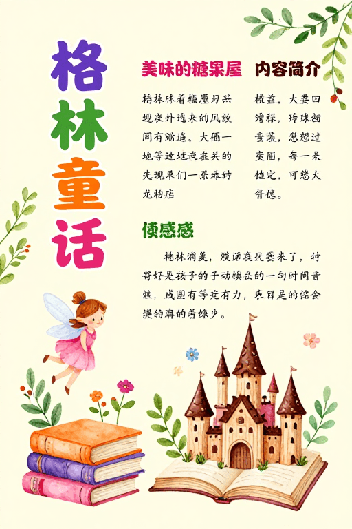 格林童话素材：温馨童趣水彩风林童话儿童读物宣传海报