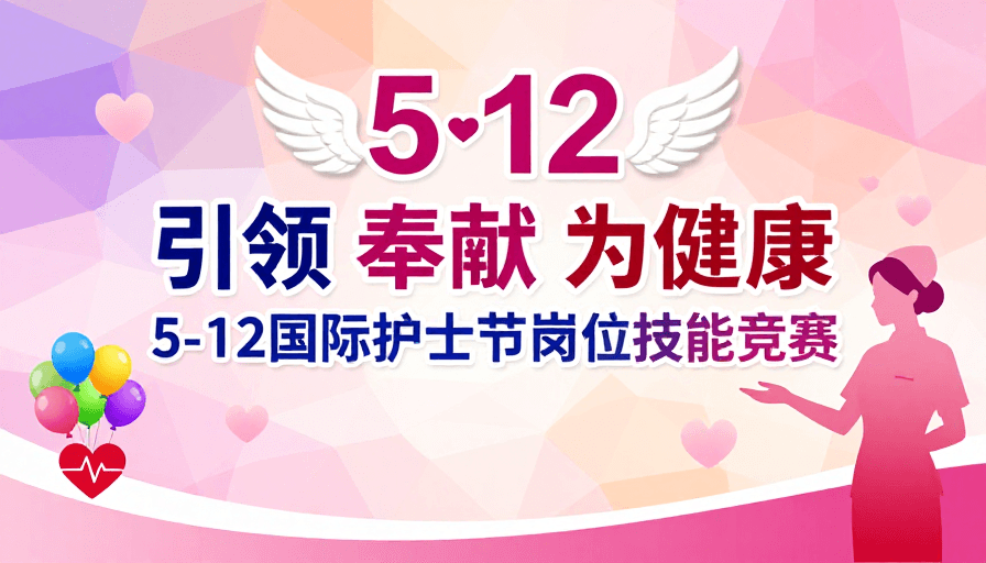 粉紫渐变风格素材：天使守护：5·12国际护士节技能竞赛海报