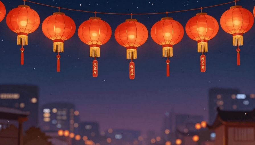 传统民俗素材：暖红灯笼映元宵夜 · 传统节庆现代插画风