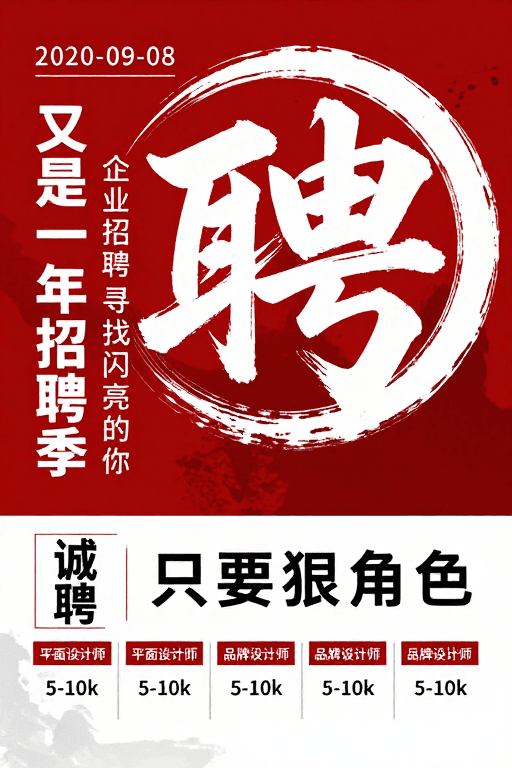 红白配色素材：墨韵聘才·闪耀之选：年度招聘海报设计