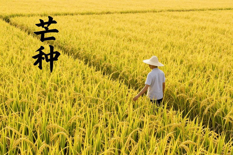 中国传统素材：芒种时节田野丰收景象