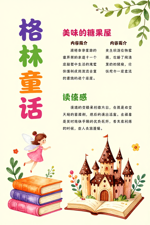 童话主题素材：童趣水彩风《格林童话》儿童读物海报