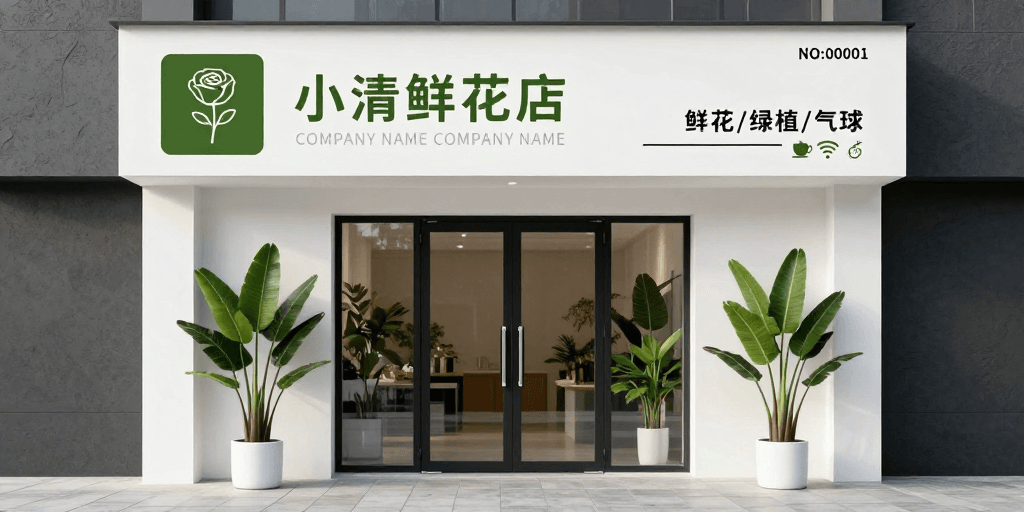 室内装修素材：现代简约风清新花店门头设计图