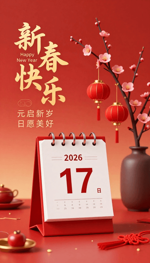 灯笼素材：2026新春佳节红色中式日历与灯笼