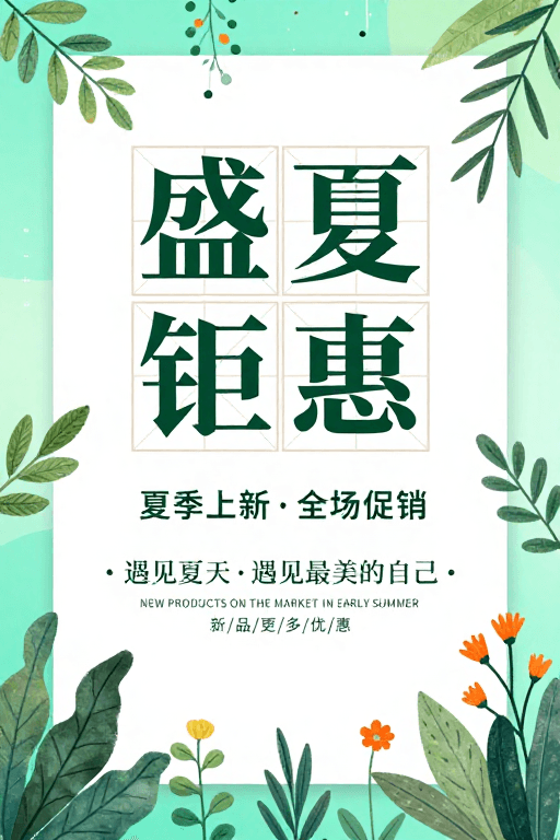夏季促销素材：盛夏钜惠·清新自然夏日海报设计